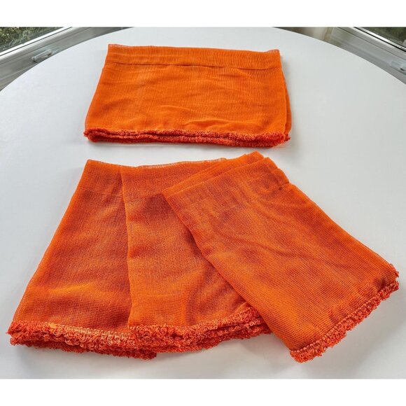 Vintage 70s cafe curtains, pumpkin orange, set of 2 panels and 1 valance - Picture 6 of 8